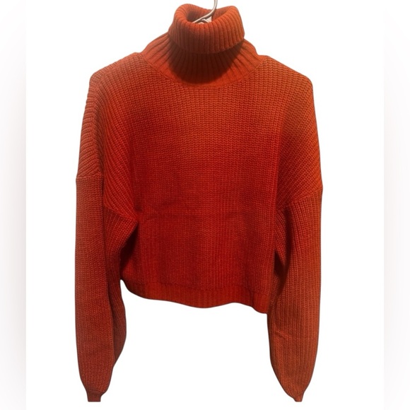 Zaful Forever Young Orange Cropped Turtleneck Dropped Shoulder Sweater Sz 8 - Picture 1 of 14